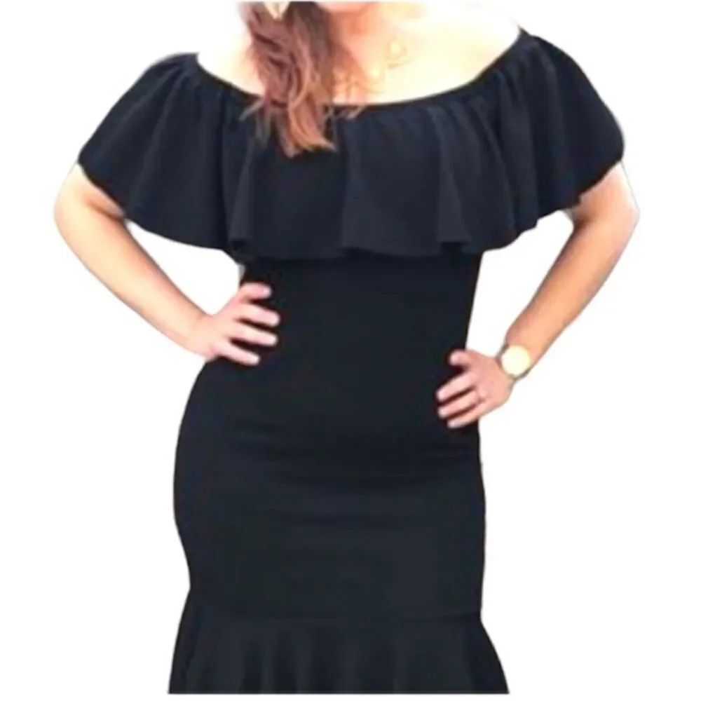 LuLaRoe CiCi Off Shoulder Black Dress Ruffles fitted LBD Size XXS Nwt